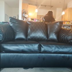 Two Black Leather Couches 