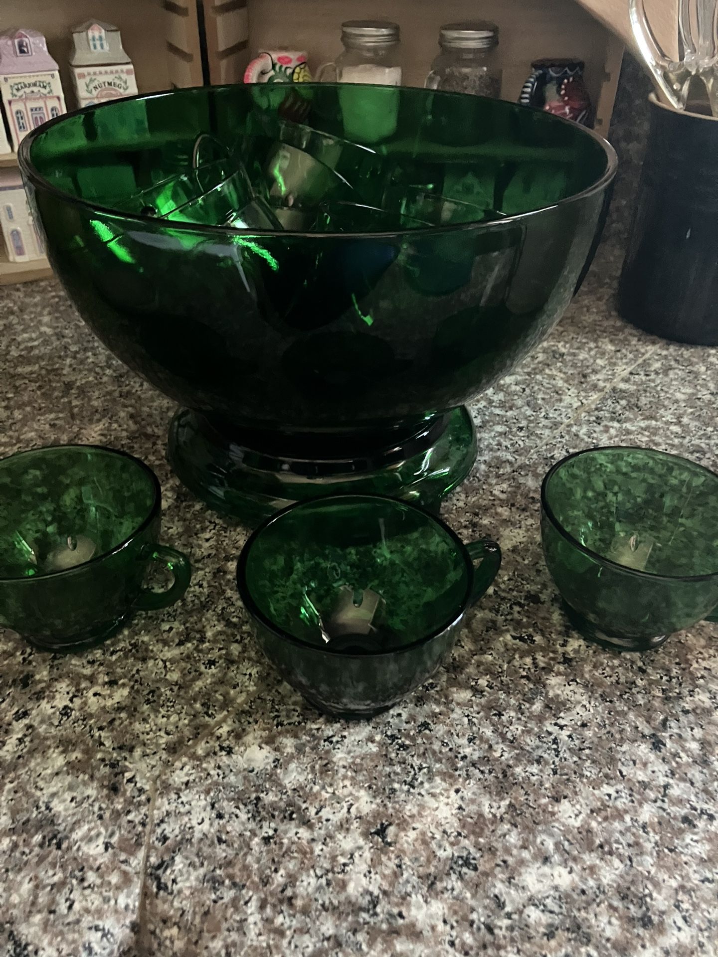 Vintage Anchor Hocking Forrest Green Punch Bowl