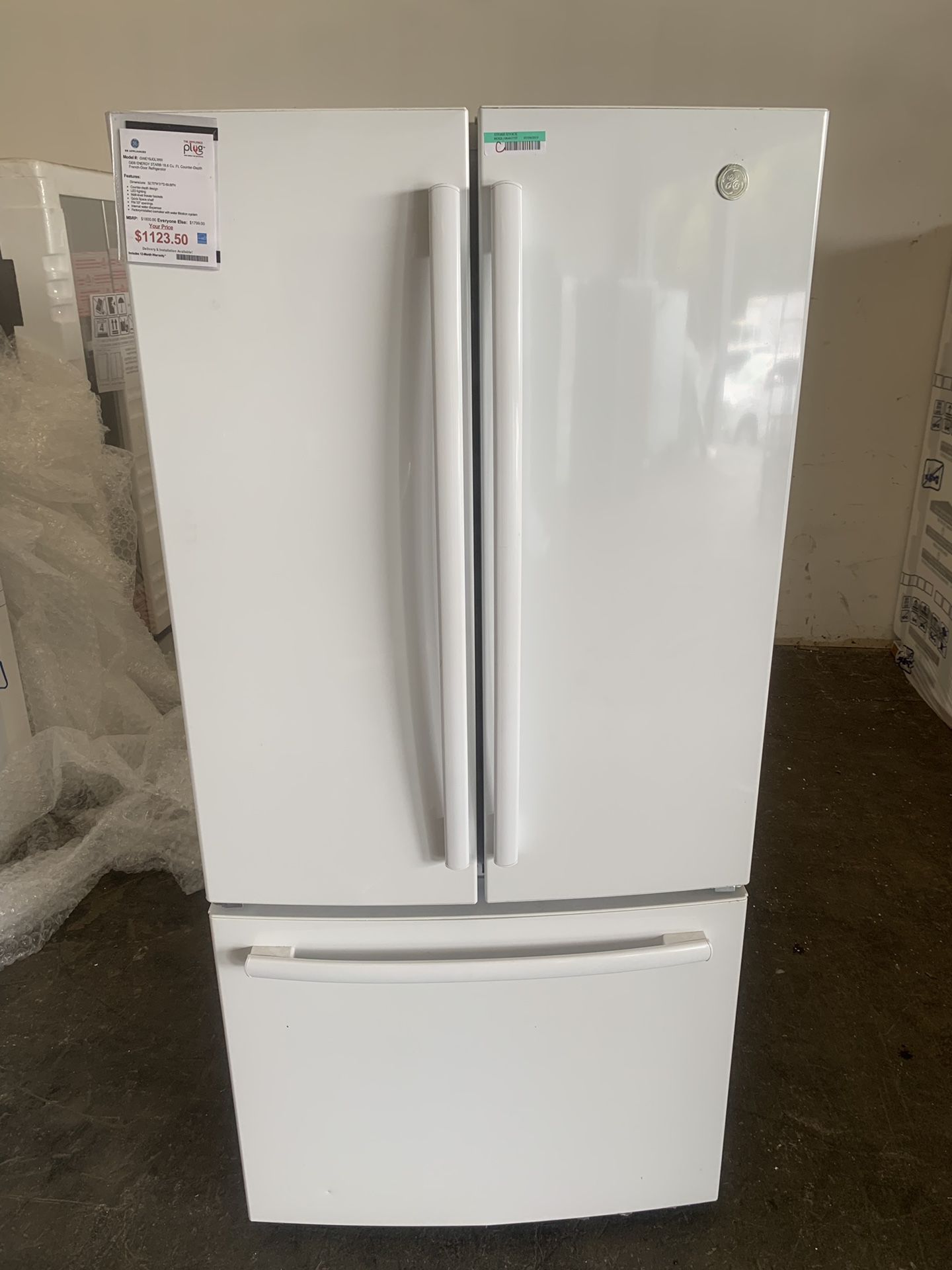 New GE 33” Wide Counter Depth White French Door Refrigerator