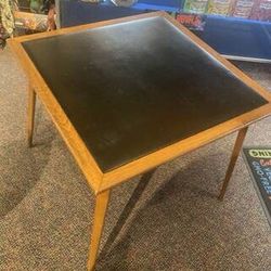 34" Square Stained Oak Folding Bridge, Card, Game Table With Padded Top