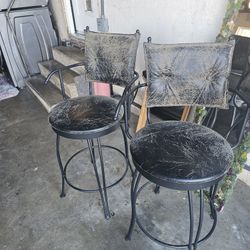Wrought Iron and Leather Heavy Duty Bar Stools