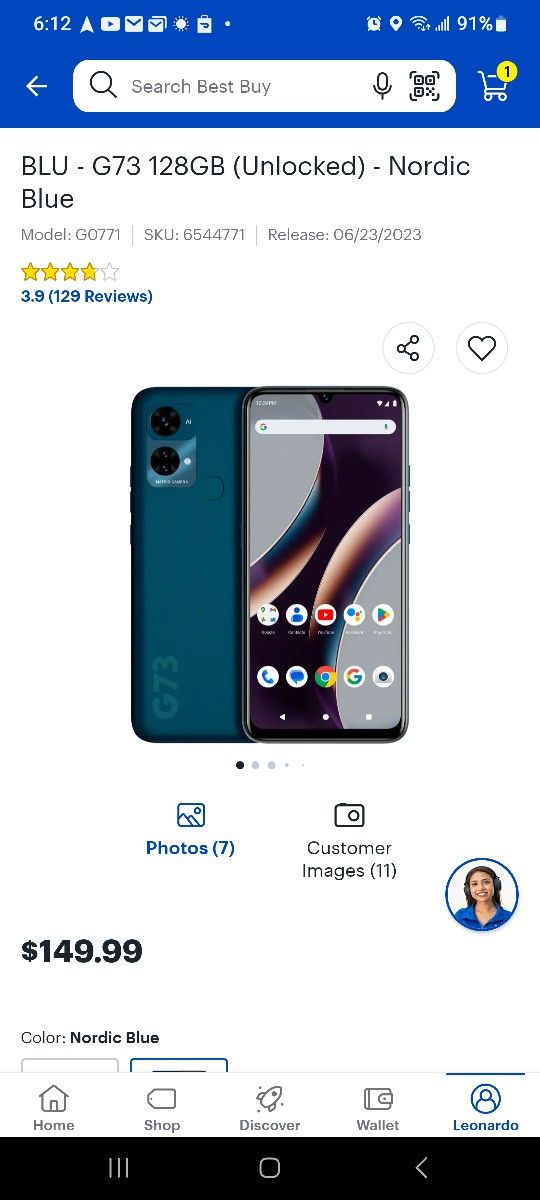 BLU - G73 128GB (Unlocked) - Nordic
Blue w/charger