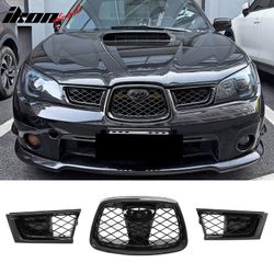 Fits 2006-2007 Subaru Impreza OE Style Front Bumper Upper Grille Gloss Black ABS 3PC