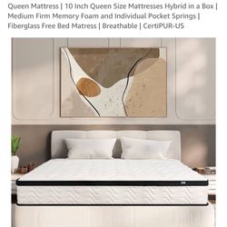 Queen bed Mattress and Bed frame 