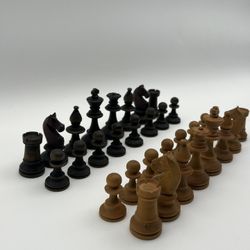 Vintage Handcrafted Mini Wooden Chess Set In Wooden Case No Board