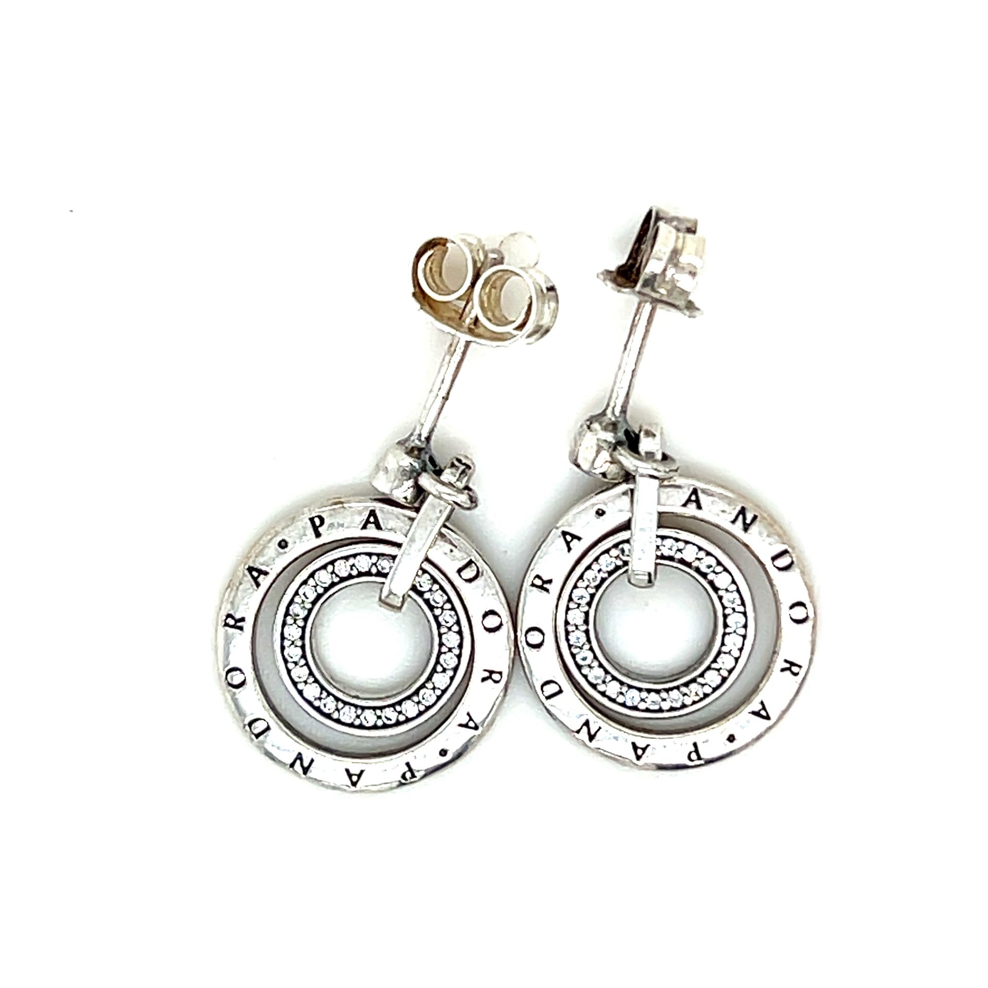 Pandora Double Circle Cz Dangle Earrings