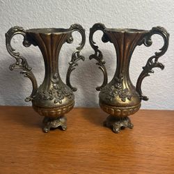 Vintage Made In Italy Brass Bud Vases ( Pair )