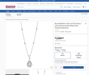 Beautiful Round Brilliant 1.30 ctw VS2 Clarity, I Color Diamond 14kt White Gold Teardrop Necklace