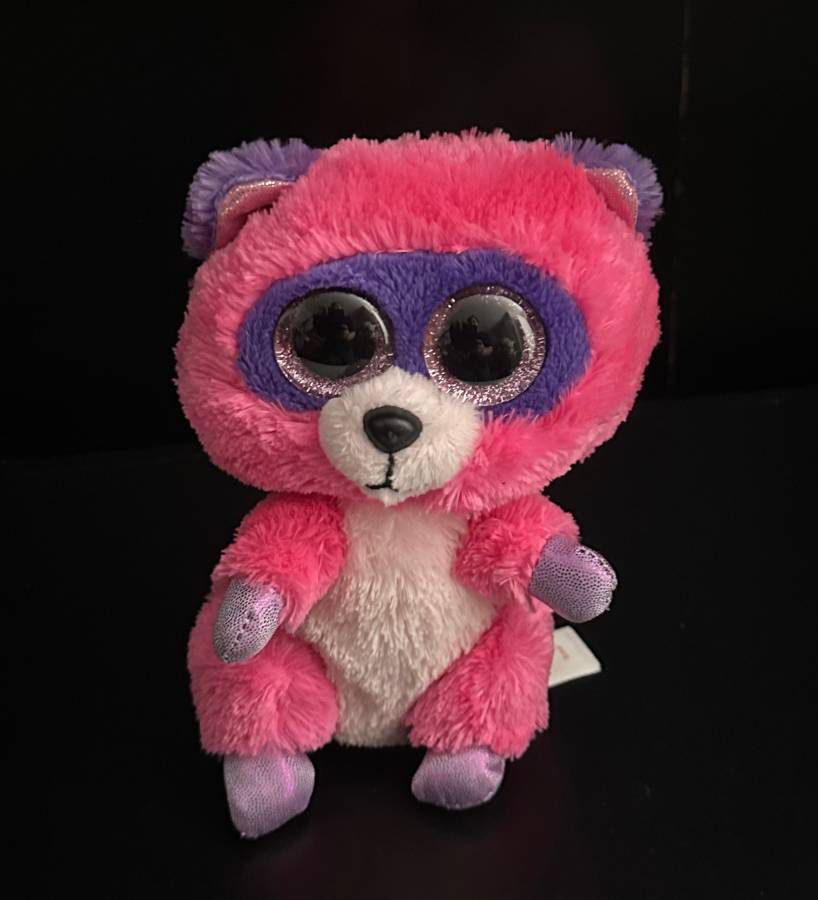 Ty Beanie Boos Plush 6" Fluffy Hot Pink Roxie Raccoon Candy Glitter Eyes