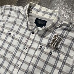 Sick Harley-Davidson Plaid White Gray Cotton Button Short Sleeve Shirt