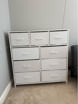 White 9‑Drawer Fabric Dresser