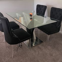 Rectangle Glass Table With 4 Chairs