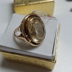 14k Yellow Gold Vintage Ring Oval Citrine 7.5 ctw Size5.5