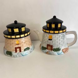 Lighthouse Ceramic Tea Pot and Sugar Pot Set