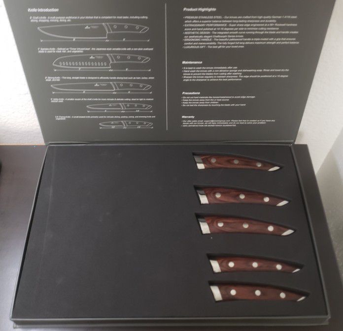 Brewin CHEFILOSOPHI Chef Knife Set 5 PCS with Elegant Red Pakkawood Handle  Er