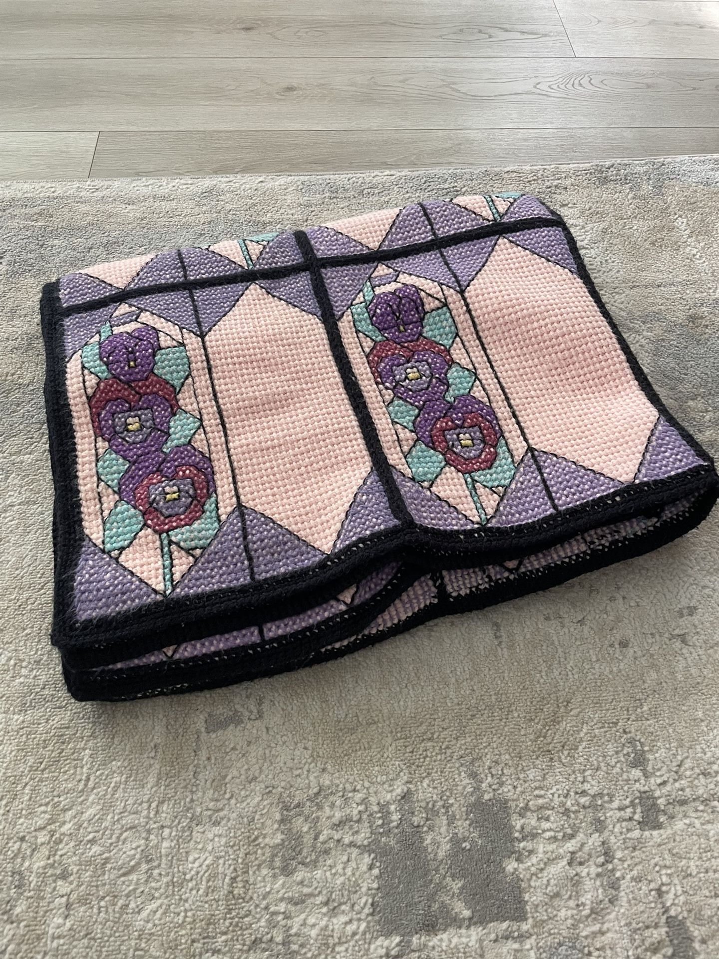 Vintage Hand Knit Throw Blanket Stitching Detail Afghan