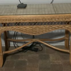 Rattan Table With Glass 48 X 30 X 18