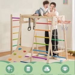 Open Box Paxato Indoor Playground, Climbing Toys for Toddlers 1-3 Inside with Basketball, Slide, Climbing Wall/Net, Monkey Bars and Swing