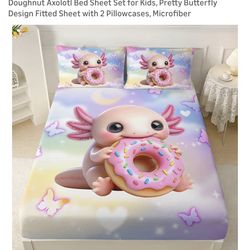 Doughnut Axolotl Twin Bed Fitted Sheet With 2 Pillow Cases 3 Pcs Set