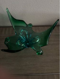 Green Art Glass Manta Ray Sculpture