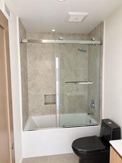 VRD-A-6066-BN，Frameless Tub Shower Doors 56-60" Width × 66" Height with 5/16"(8mm) Clear Tempered Glass in Brushed Nickel Finish, Double Sliding with 