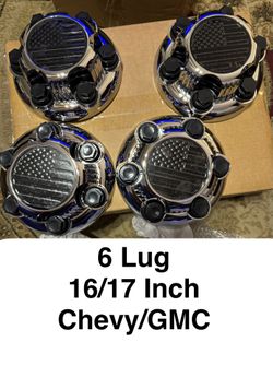 American Flag 6 Lug Chevy/GMC 16/17 Inch Canter Caps New (4)