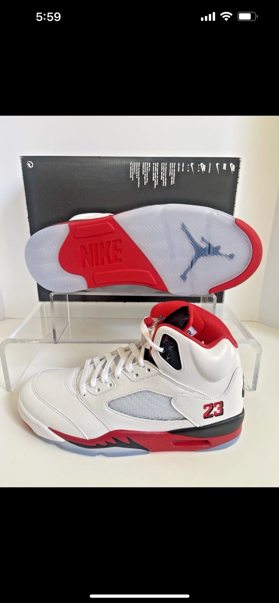 Nike Air Jordan 5 Retro Fire Red Black OG Sneakers Mens Size 9.5/Fits Women 11