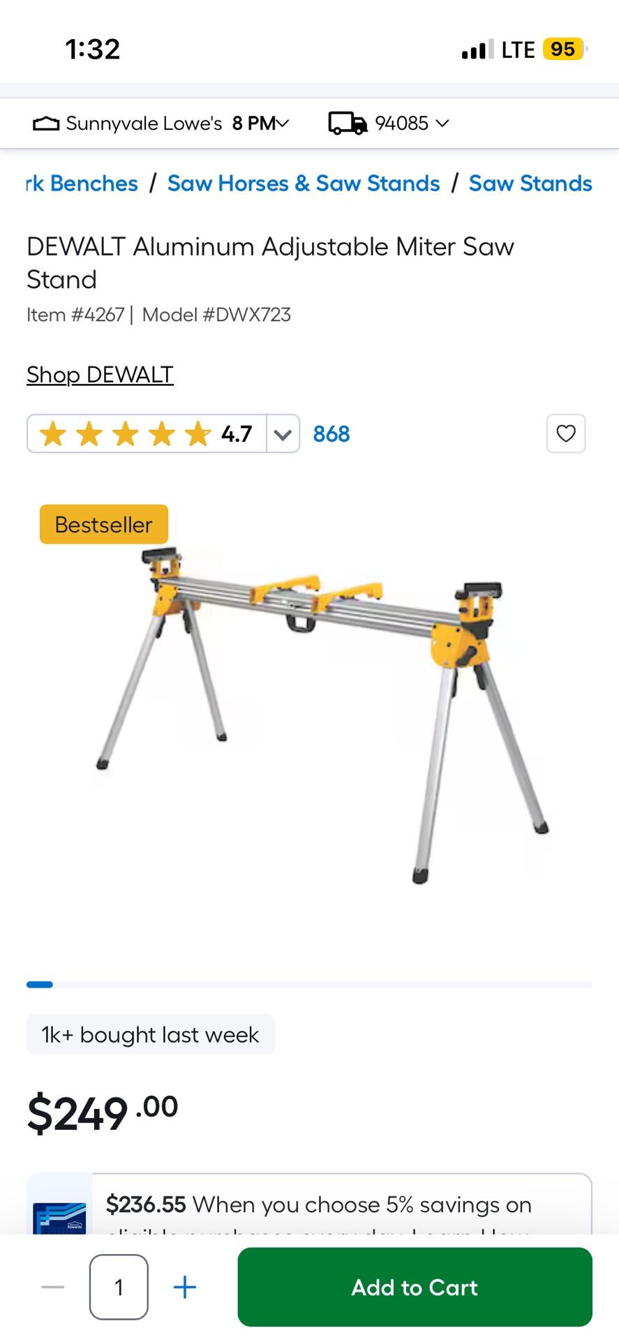 Dewalt Aluminum Adjustable Mitre Saw Stand