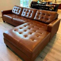 [OM] 🟪 Only $45 initial then take it home 🏡 Brand New  Baskove Real Leather Sectional With Chaise 