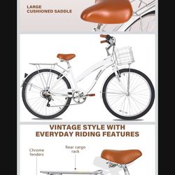 Brand New White Vintage Style Metal Bike In Box