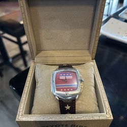 Authentic Peyote Bird Designs Southwestern Style Watch – Red Dial & Embellished Leather Band – With Original Box