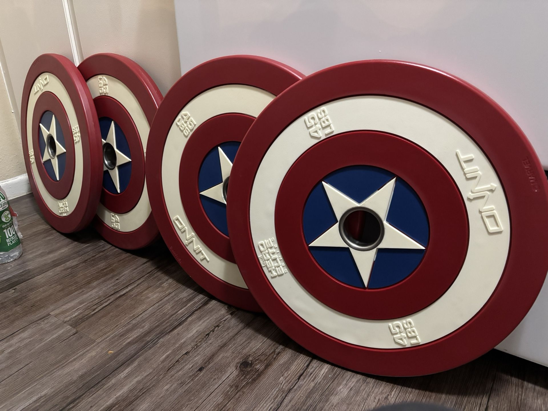 ONNIT Captain America Limited Edition 45 LB Pound Olympic Weight Plates : (4 ) Super Rare Avenger LIKE NEW Prices Listed At The Bottom 👇👇👇👇
