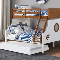 Brand New White & Oak Twin Over Full Bunk Bed 