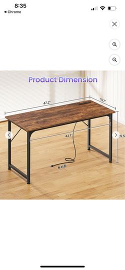 Wood desk with electric plug