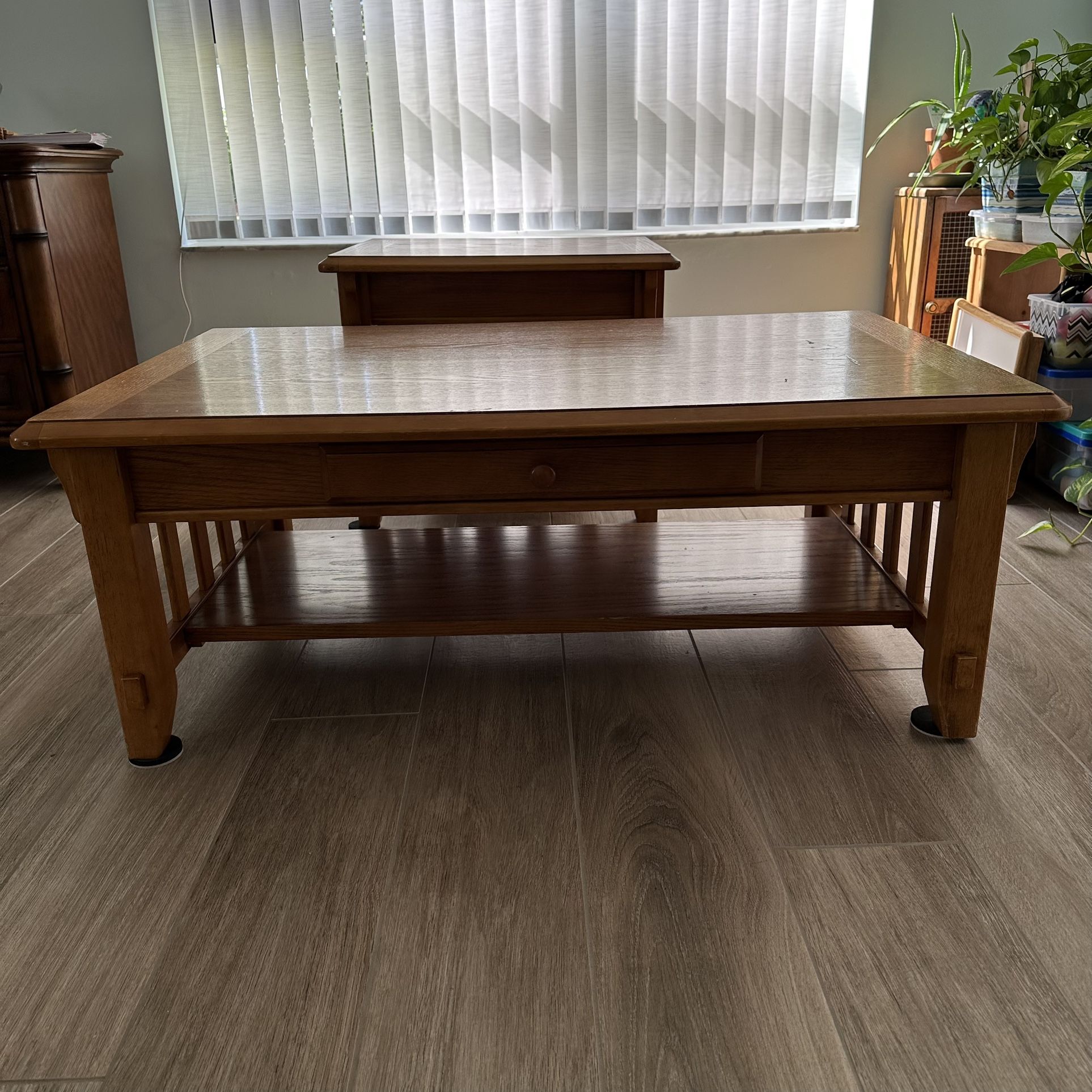Matching Solid Wood Coffee Table and End Table and Mirror