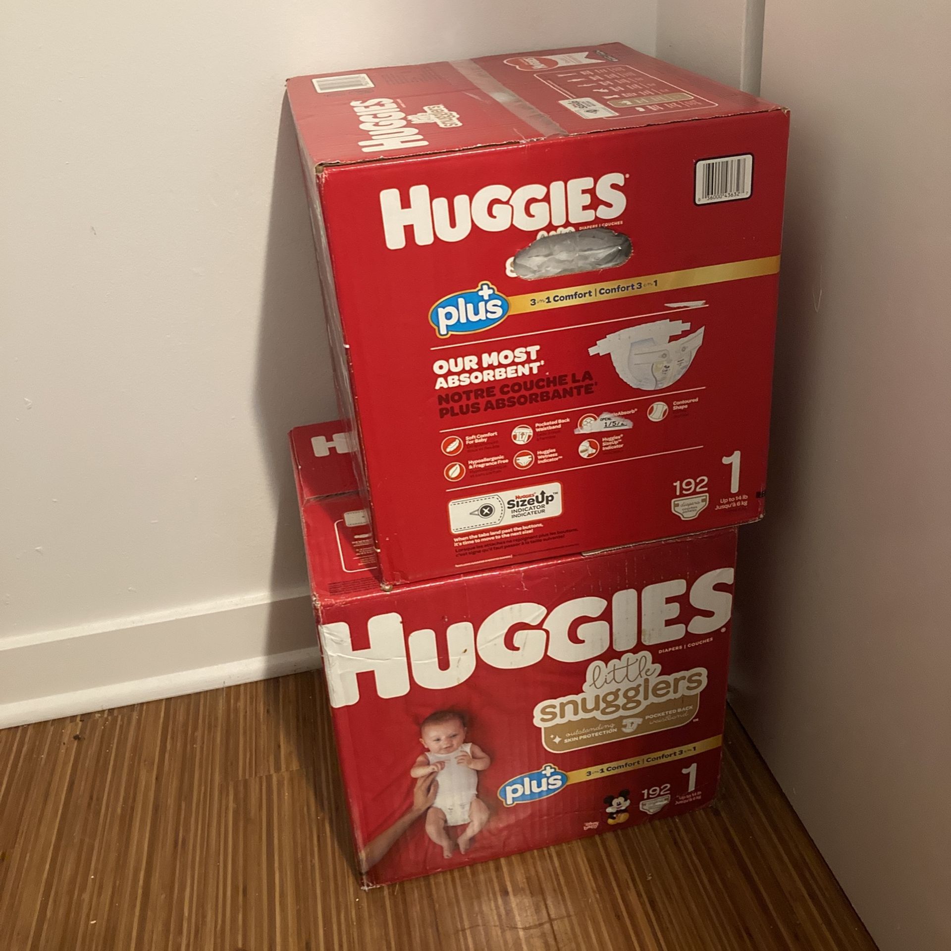 2x Diapers Sz1 Huggies 192ct Free Extra 100