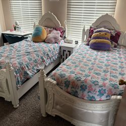 2 Twin Size Ashley Bed Frame And Headboard With Dresser And Chest