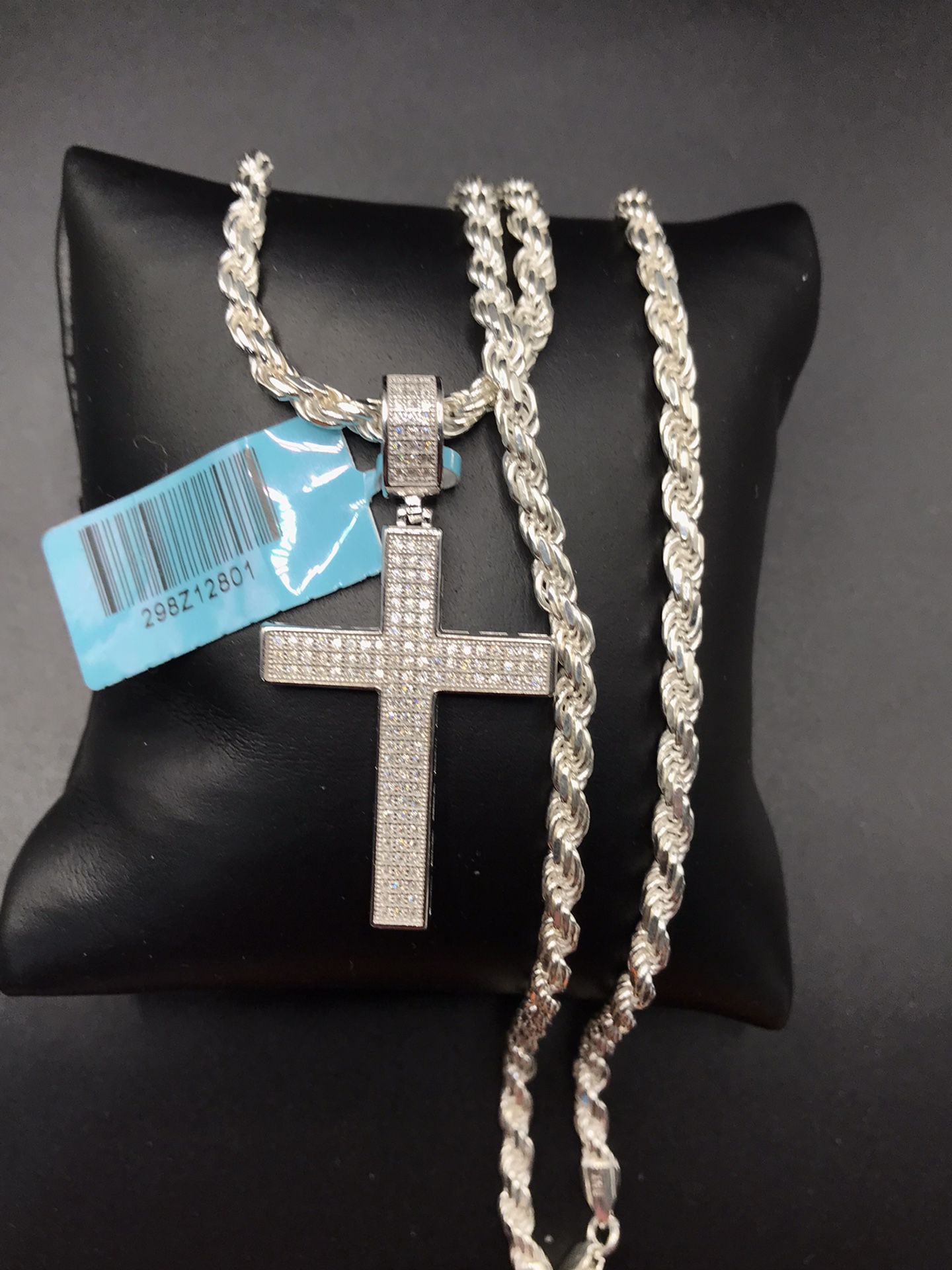 925 Sterling Silver 0.75CT Moissanite cross Pendant Rope Chain men’s Necklace Size 22”
