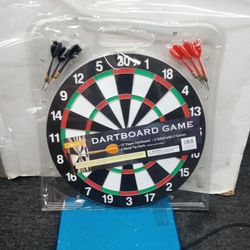 Dart board game two-sided with two games six metal tip darts 15 inch dart board