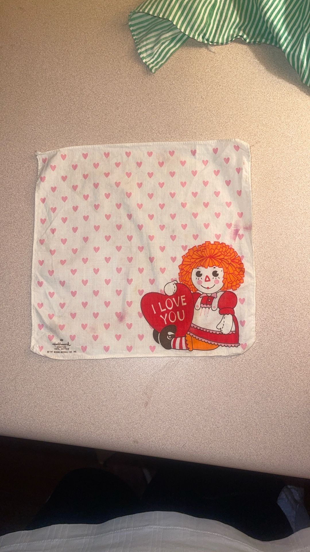 Vintage Raggedy Ann I Love You Handkerchief, The Bobbs Merrill Co., Inc.