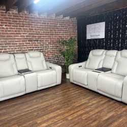 Delivery Available Costco white leather matching recliner loveseat set retails 3800