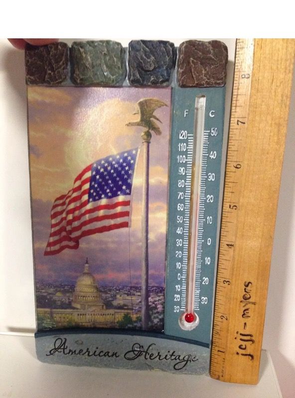 NEW THOMAS KINKADE AMERICAN HERITAGE 9" x 5" THERMOMETER AMERICAN FLAG