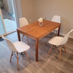 Brown Table and 4 White Chairs