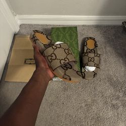 Brand New Brown Canvas Gucci Slides Size 11