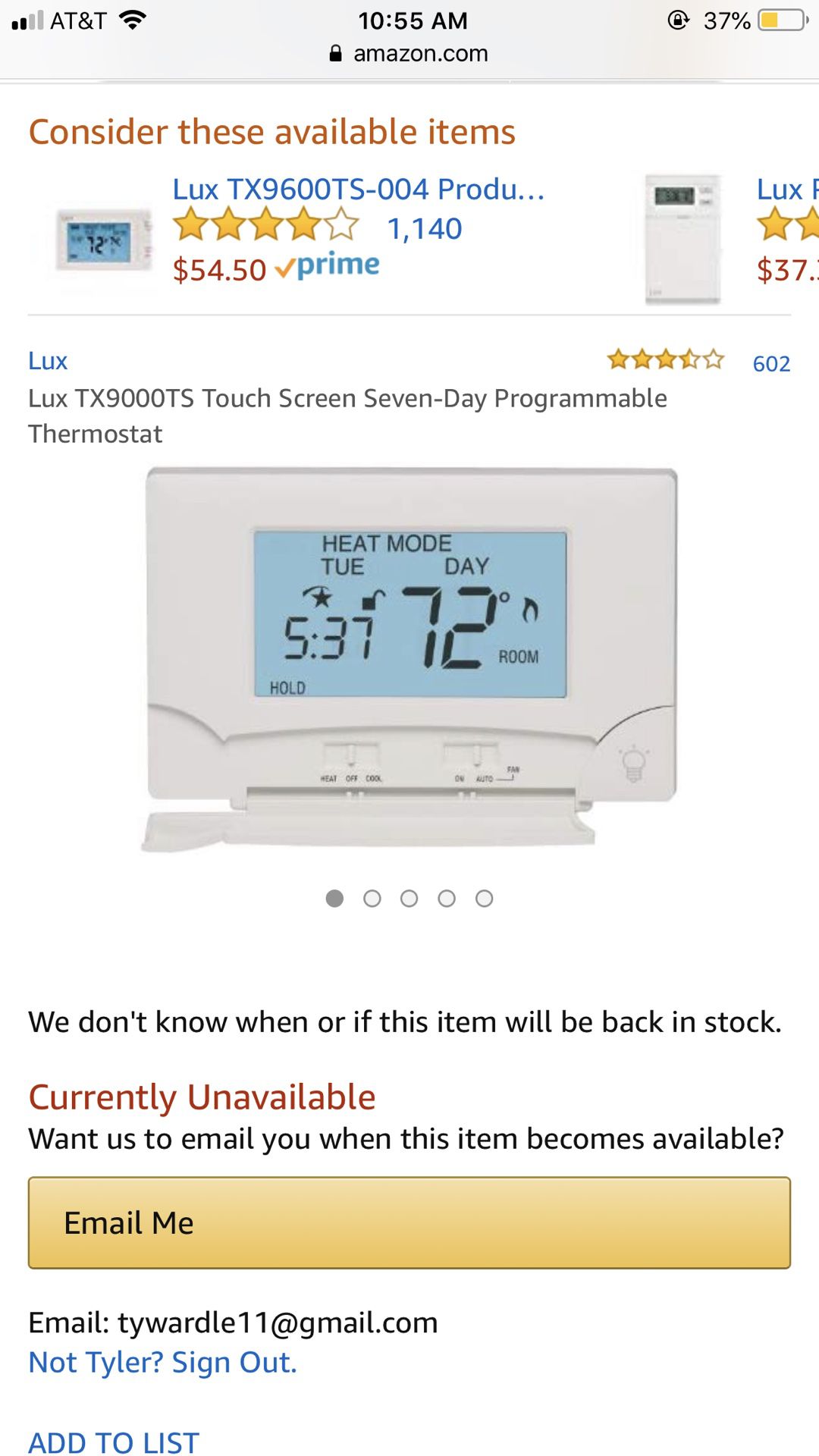Electronic touch screen thermostat