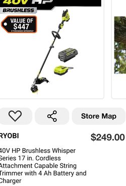Ryobi 40V HP 17" Brushless Attachment Capable String Trimmer Kit