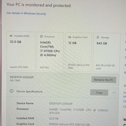 RTX 3060|i7-6700k|32gb RAM|1Tb Storage| Mid-Level Gaming PC (Amazing Starter PC)