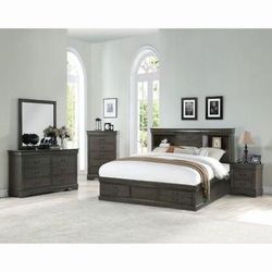 Brand New 4PC Gray Storage Bookcase Bedroom Set