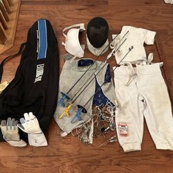 Fencing Equipment 🤺 (Blue Gauntlet) Mask, Lame, Foils, Sports Bag, Pants, Jacket, Gloves, Body Cords