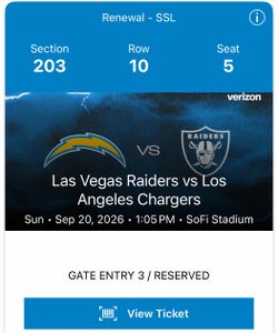 3 tickets Chargers vs Raiders Section 203